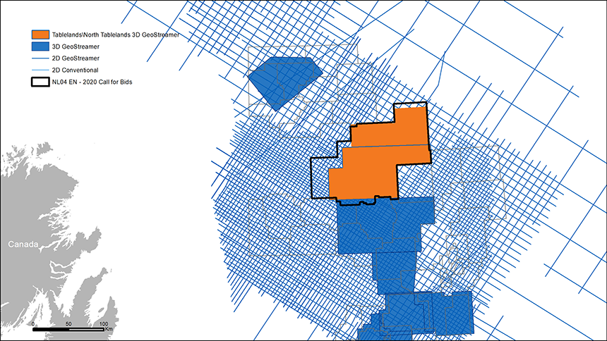 Available PGS / TGS joint venture MultiClient 3D data coverage for 2020 Eastern Newfoundland Call for Bids